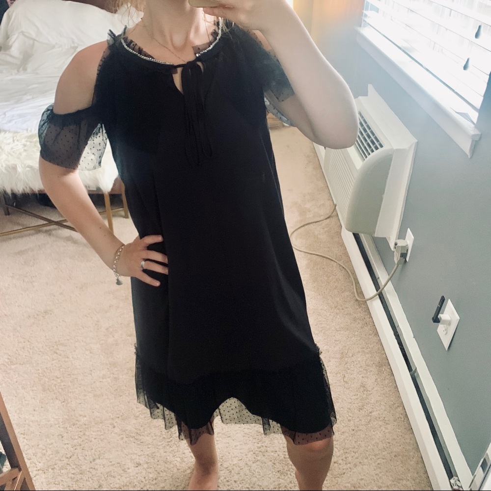 Libby Edelman Black Cold Shoulder Rhinestone Dress - image 4